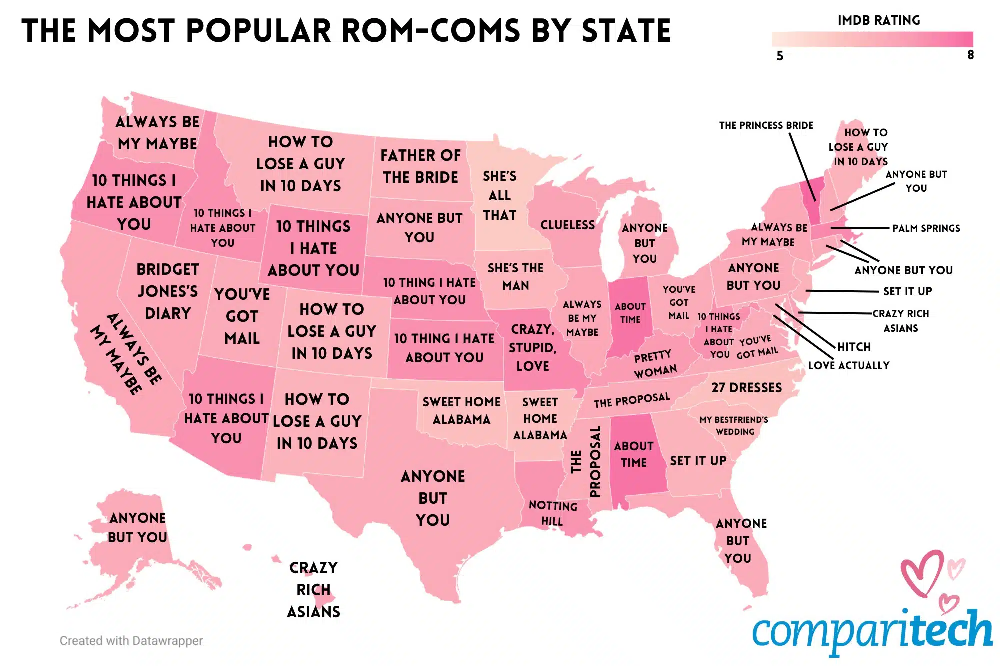 The most popular rom-coms by state