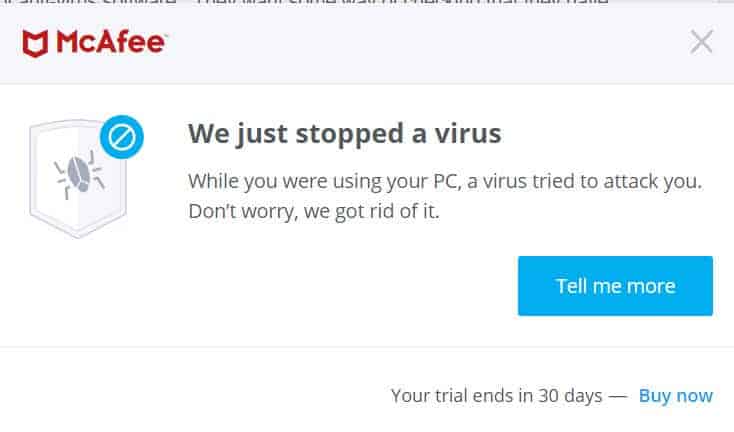 McAfee Virus stopped