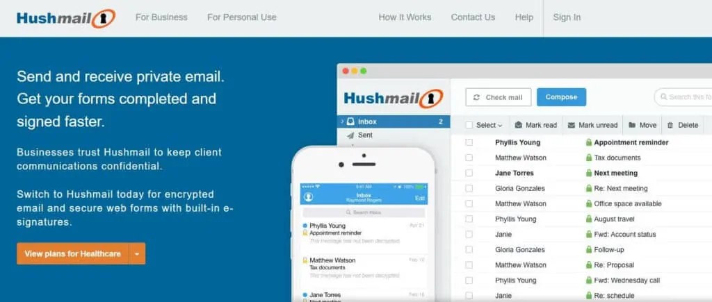 The Hushmail homepage