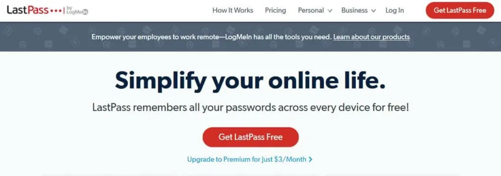 The LastPass homepage.