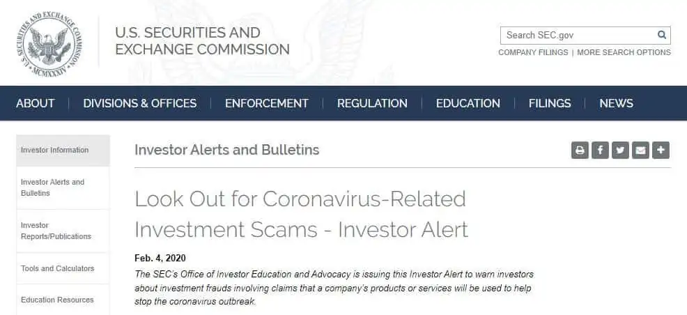 An SEC investment scam warning.