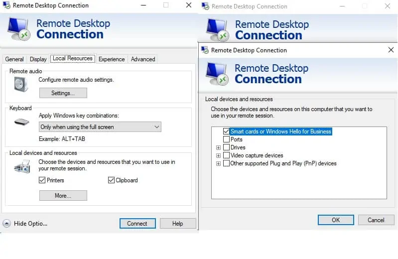 Remote Desktop Connection - devices