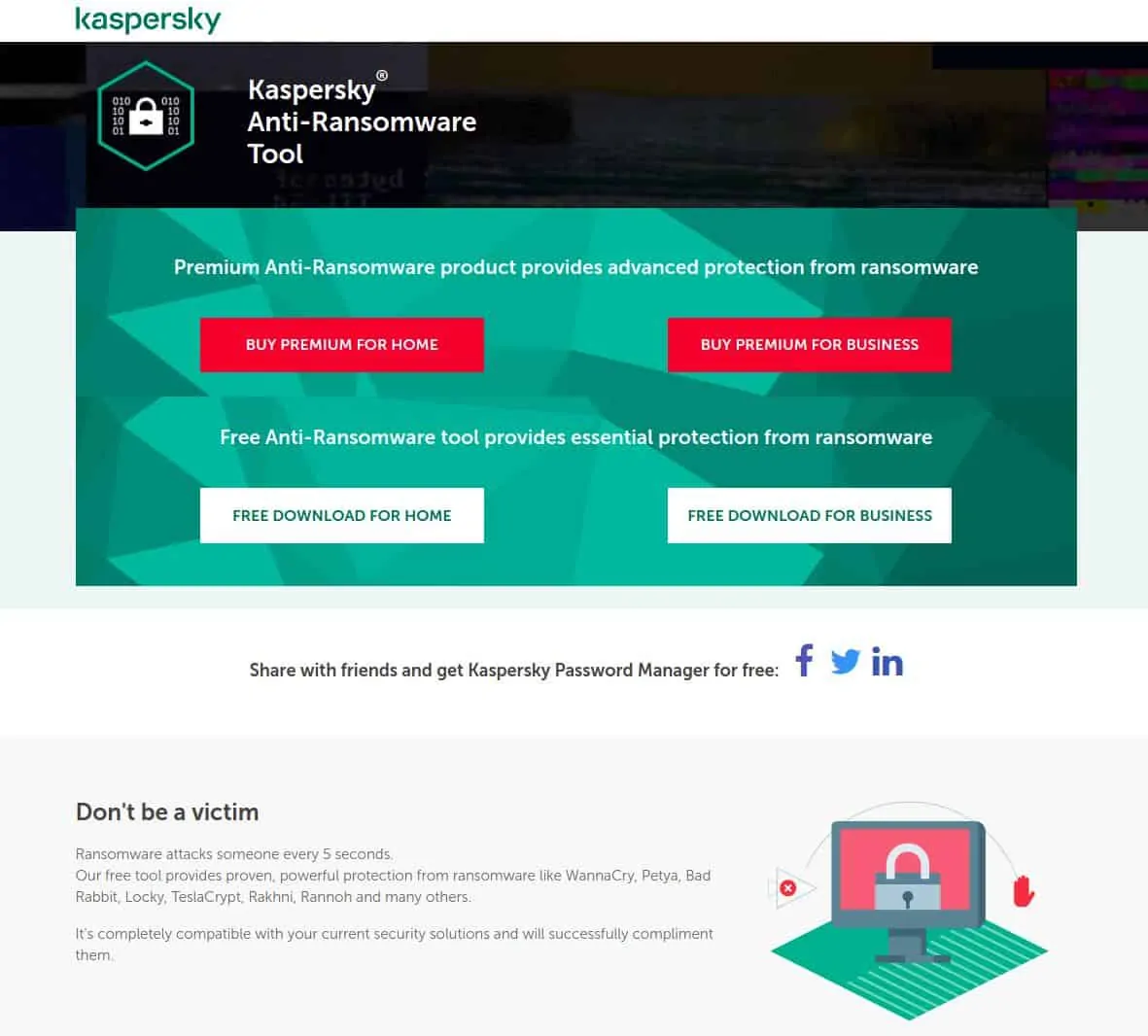 Kaspersky Anti-Ransomware Tool Download Website Screenshot