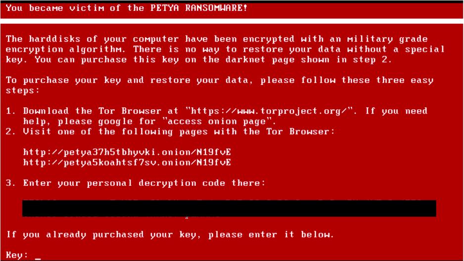 PETYA ransomware screenshot
