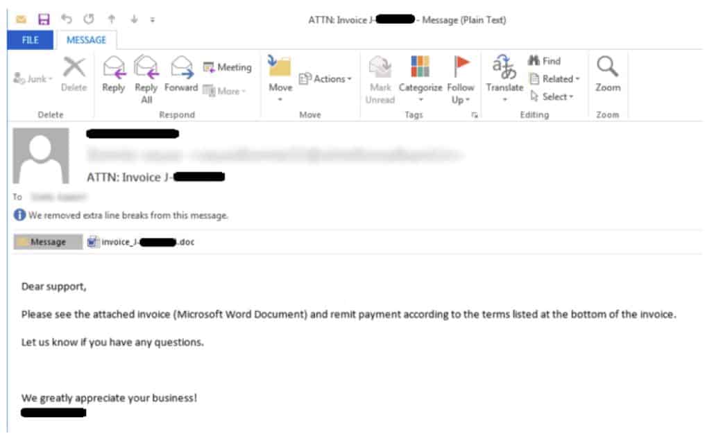 Ransomware attachment in e-mail example
