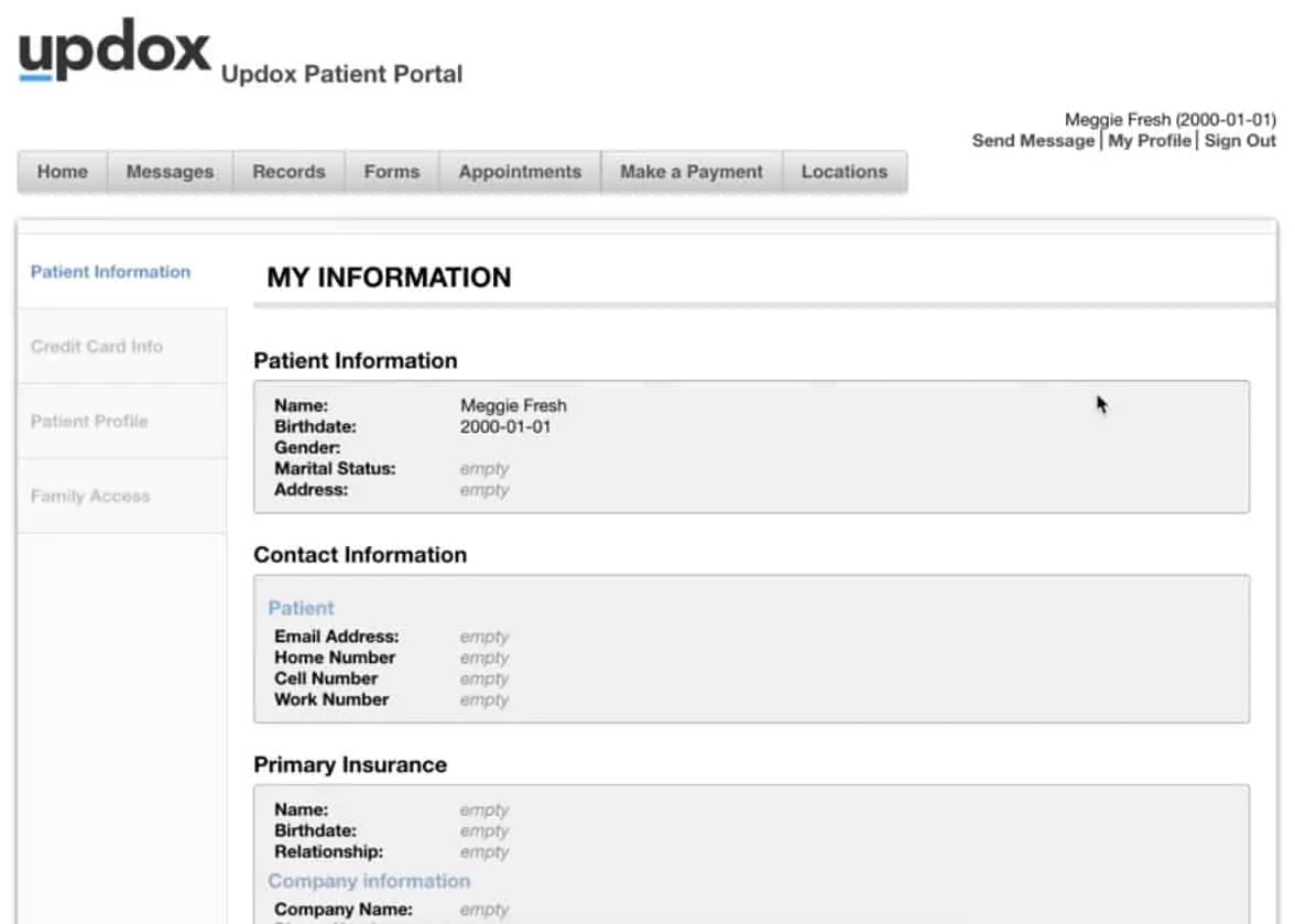 Updox Patient Portal screenshot