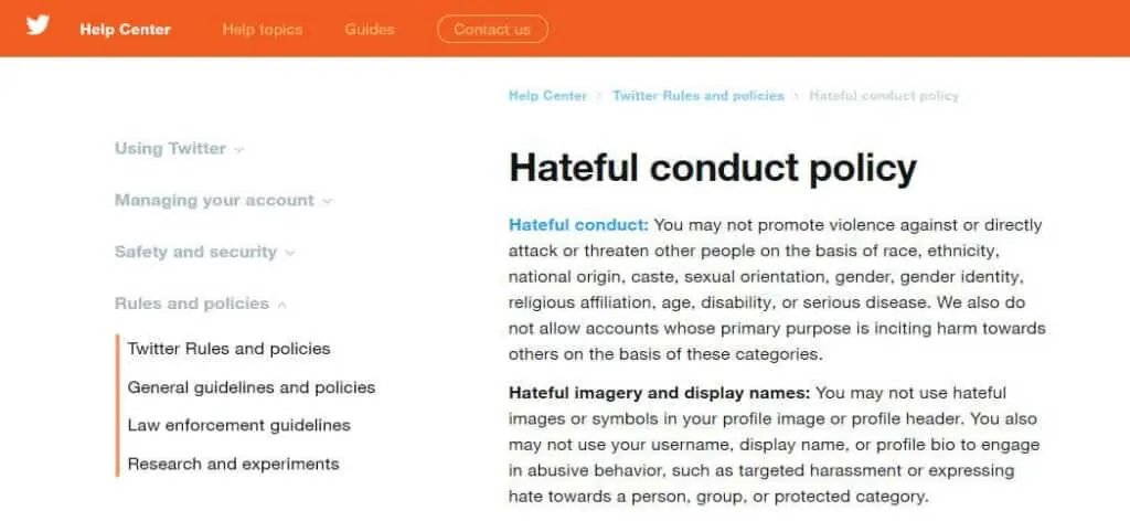 Twitter's hateful conduct policy.