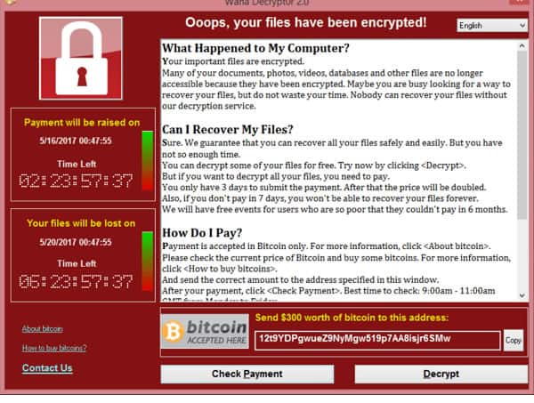 Wanacry ransomware message display