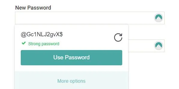 A new password with the strength indicated.