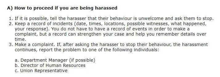 Example of harassment procedure.