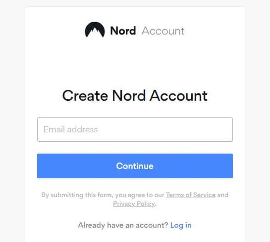The Nord Account signup page.
