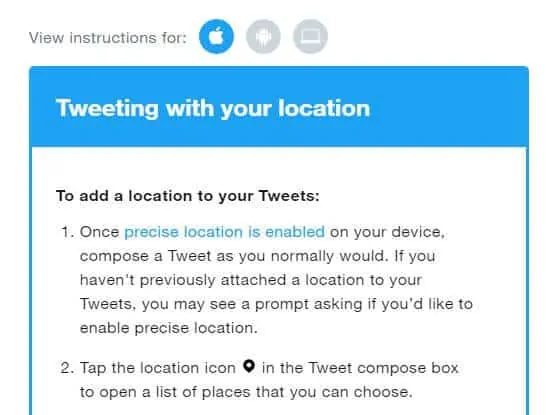 Instructions for tweeting with your location.