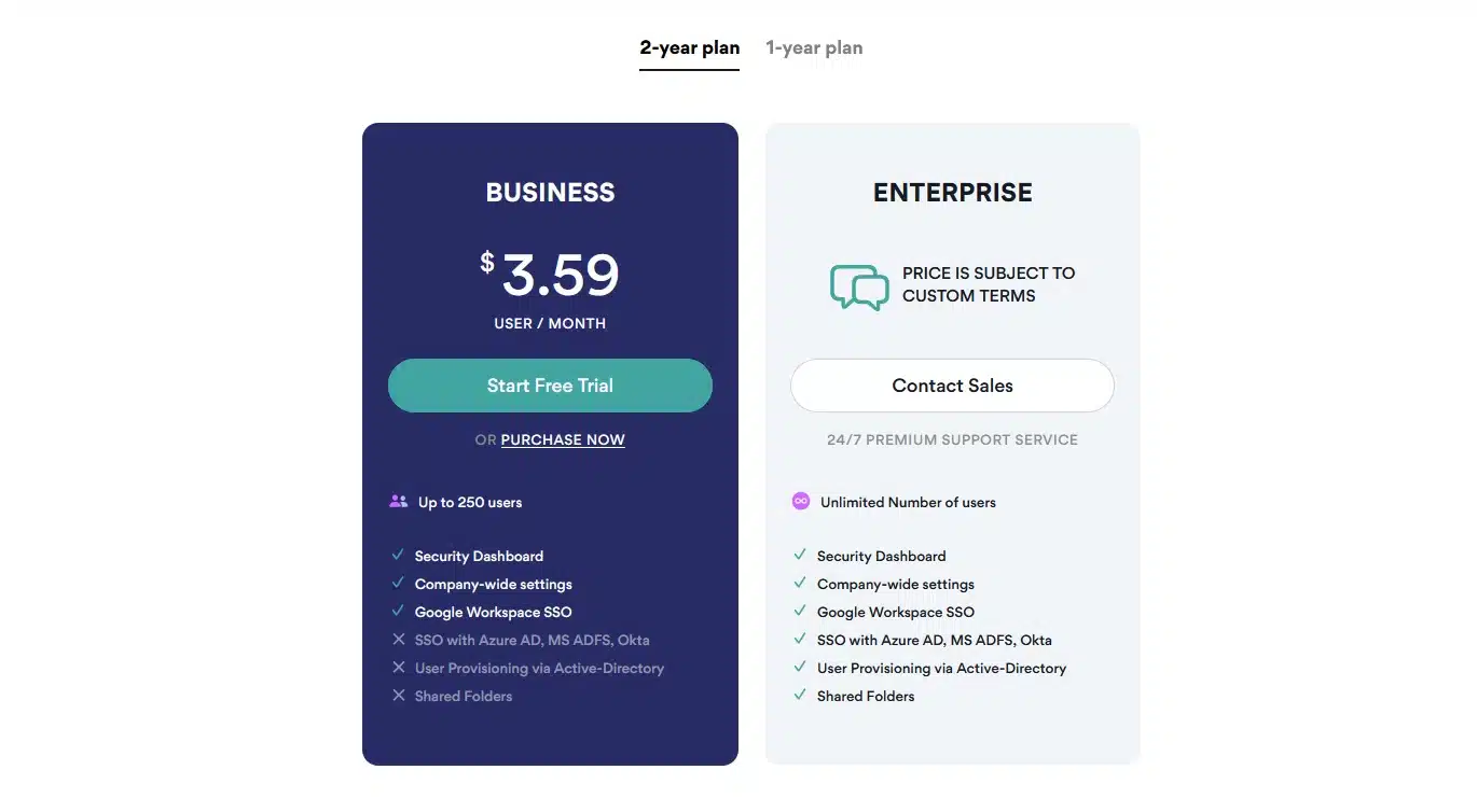 Nordpass business pricing screenshot