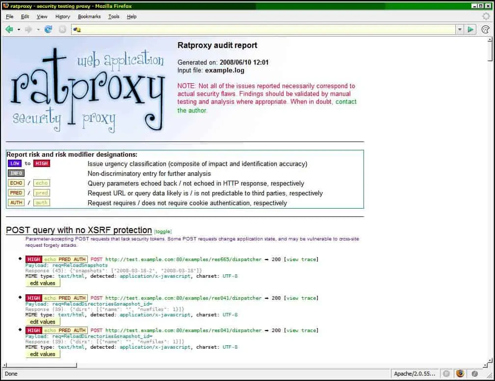 ratproxy - security testing proxy - Ratproxy audit report screenshot