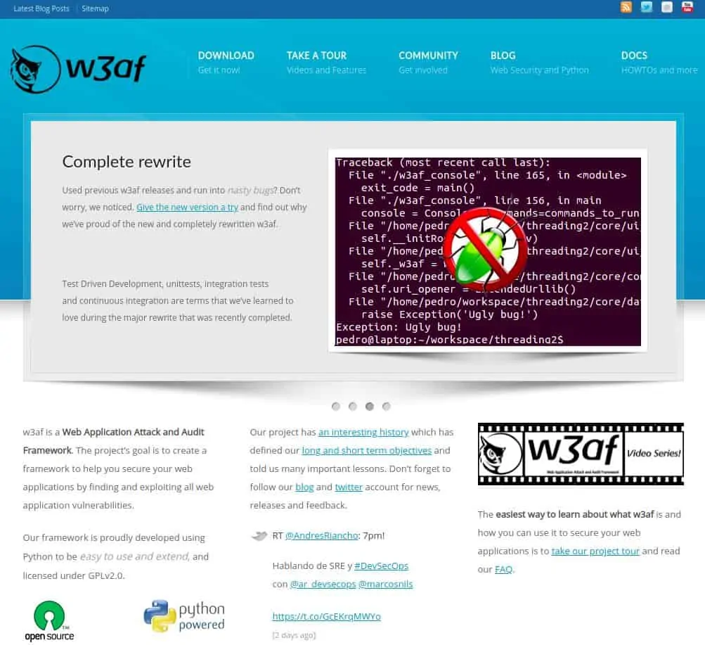 w3af - homepage screenshot