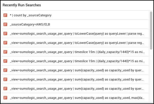 Recent searches in Sumo Logic