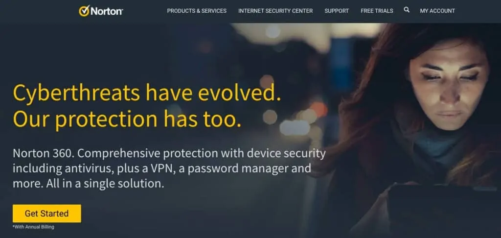 Norton Internet Security homepage.