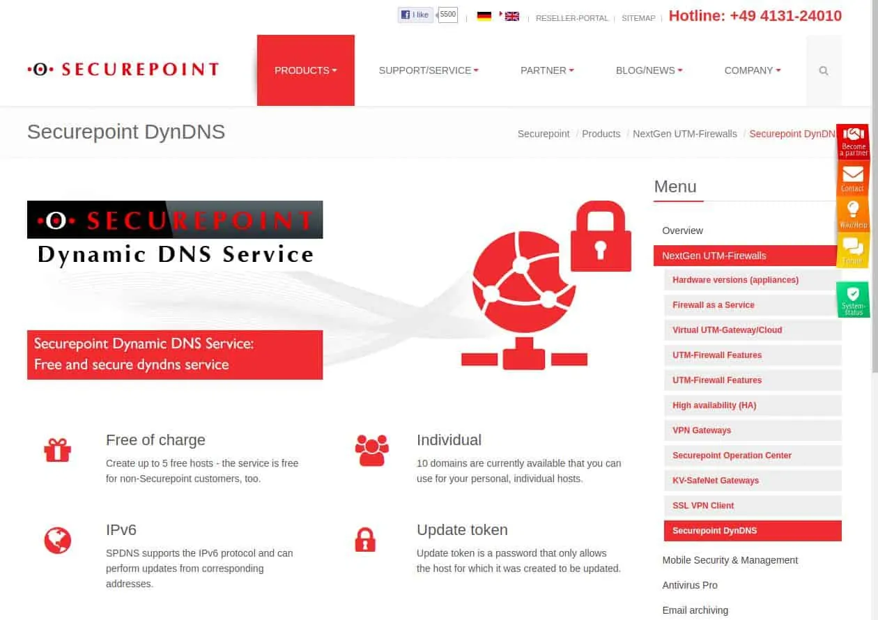 Securepoint DynDNS webpage