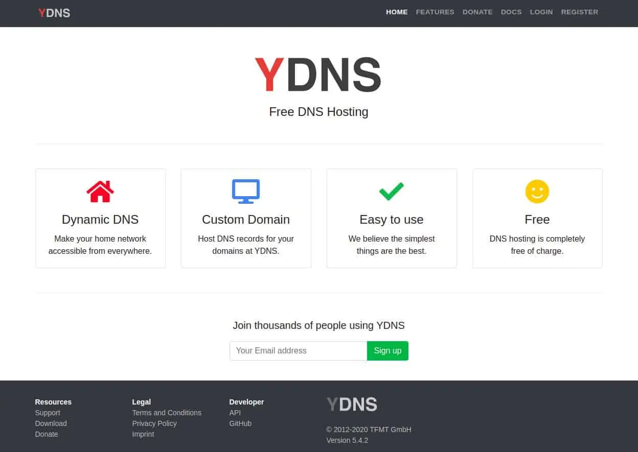 YDNS homepage