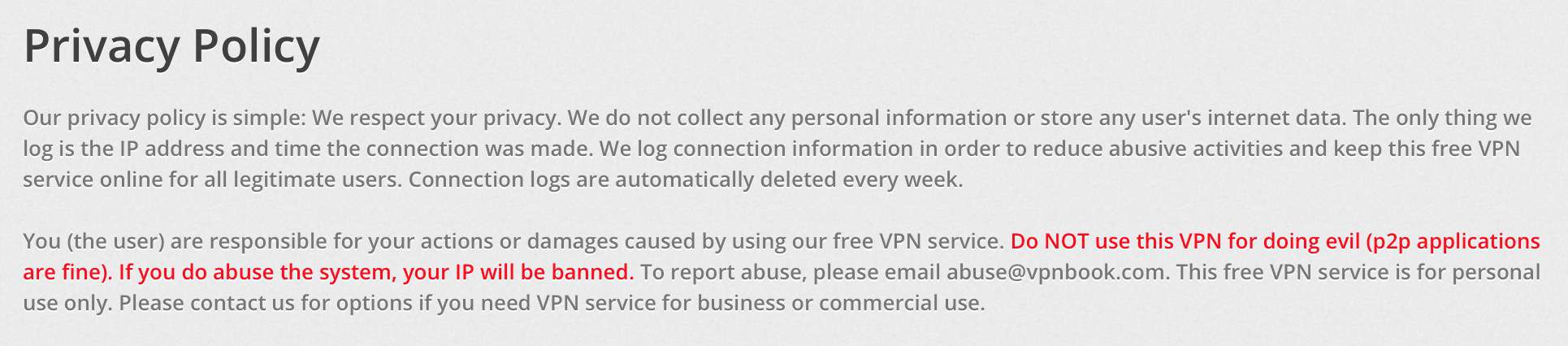VPNBook - Privacy Policy