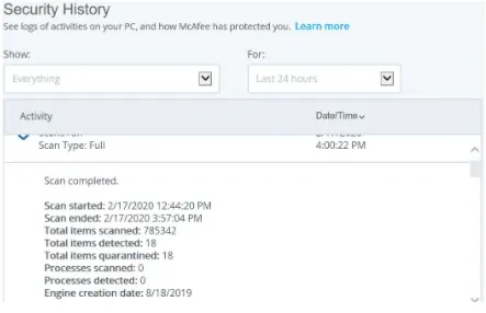 McAfee Security History