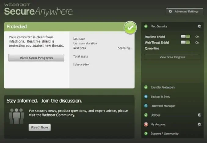 Webroot interface review