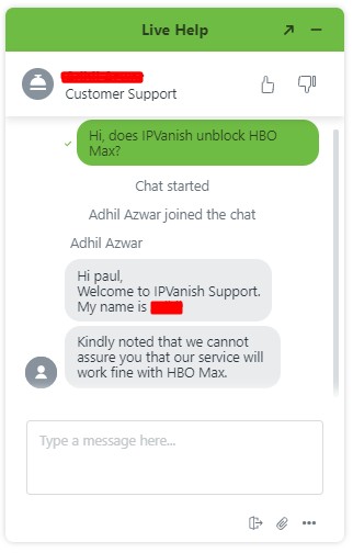 Chat de ayuda de IPVanish
