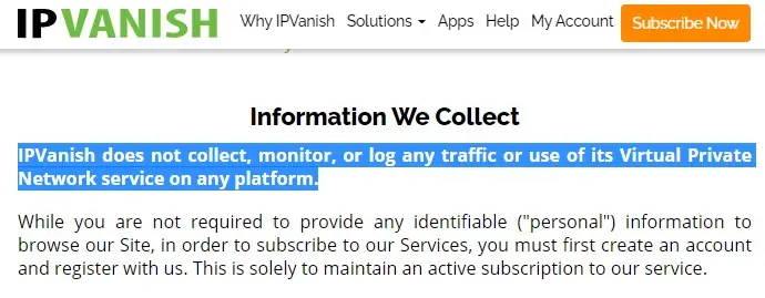 IPVanish-Datenschutzrichtlinie