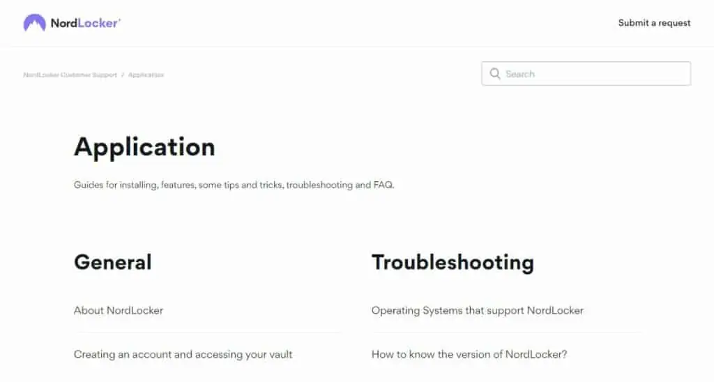 NordLocker support page.