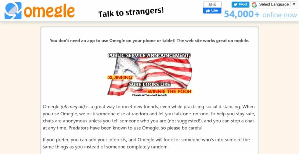 Omegle homepage.