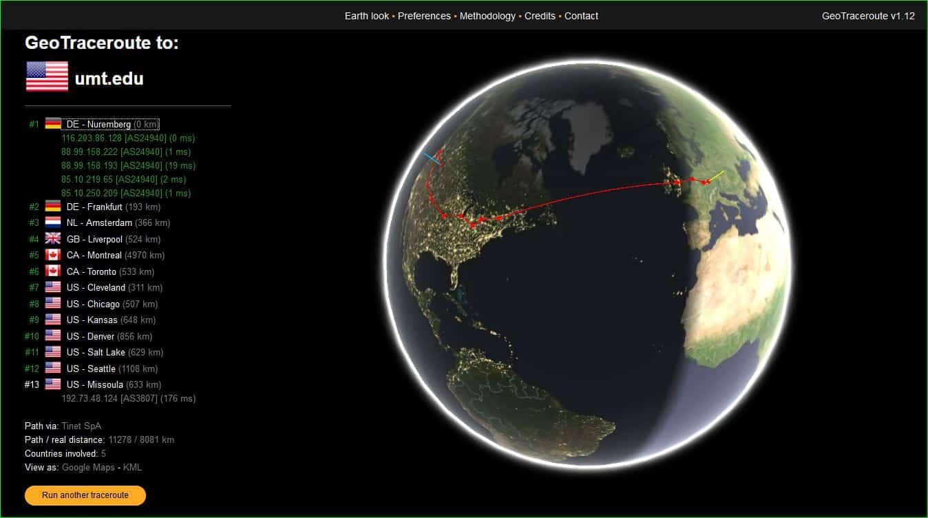 GeoTraceroute website