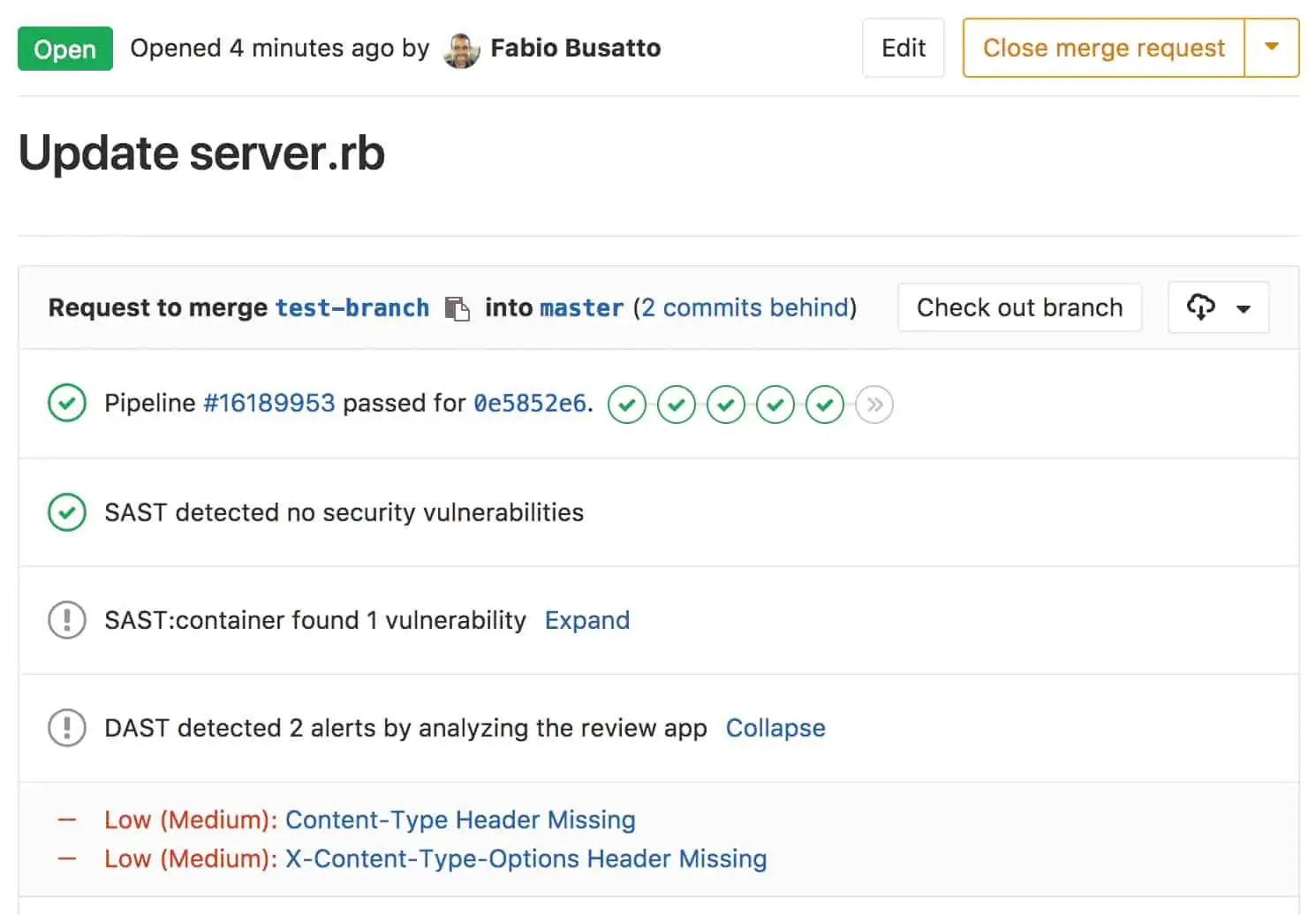 GitLab code tests results