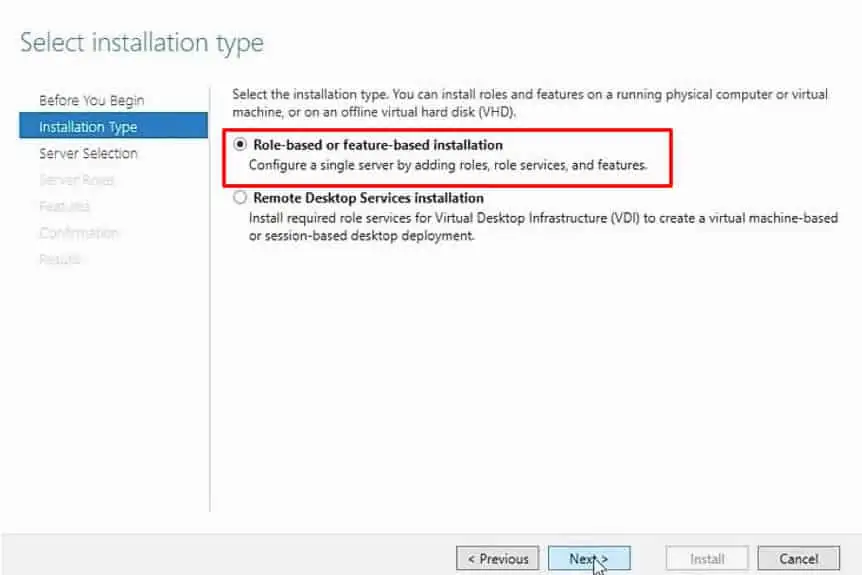 Select installation type