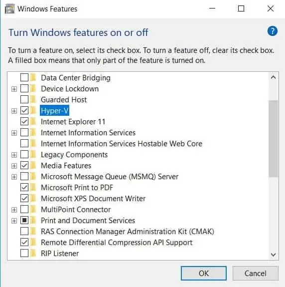 Activate Hyper-V in Windows Features