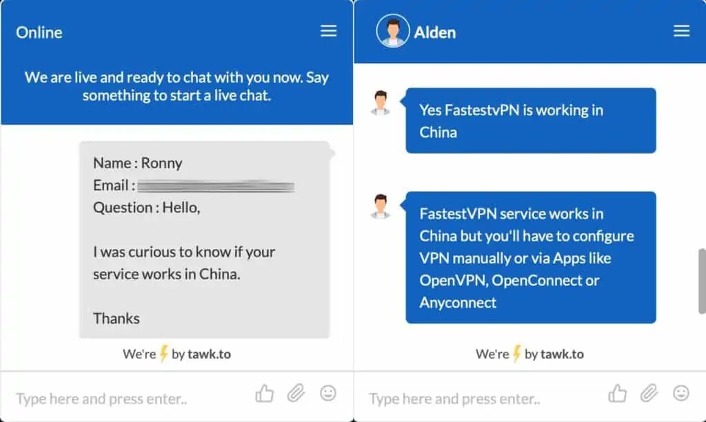 FastestVPN - Support Chat - China