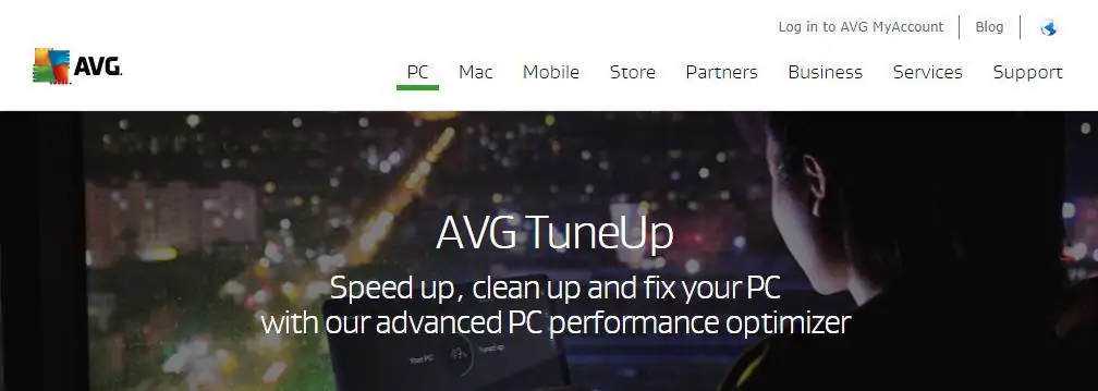 AVG TuneUp homepage.