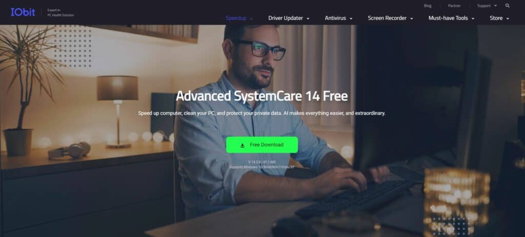iObit SystemCare homepage.