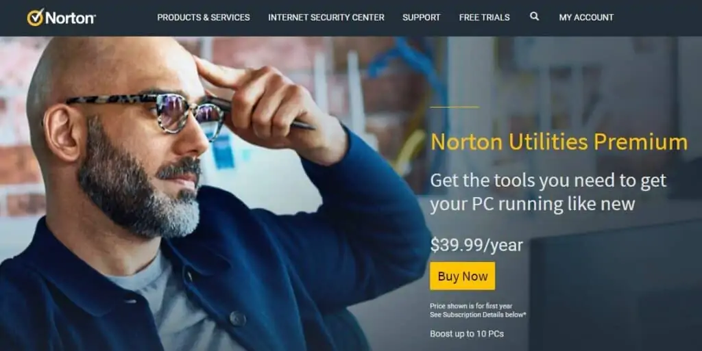 Norton Utilities Premium homepage.