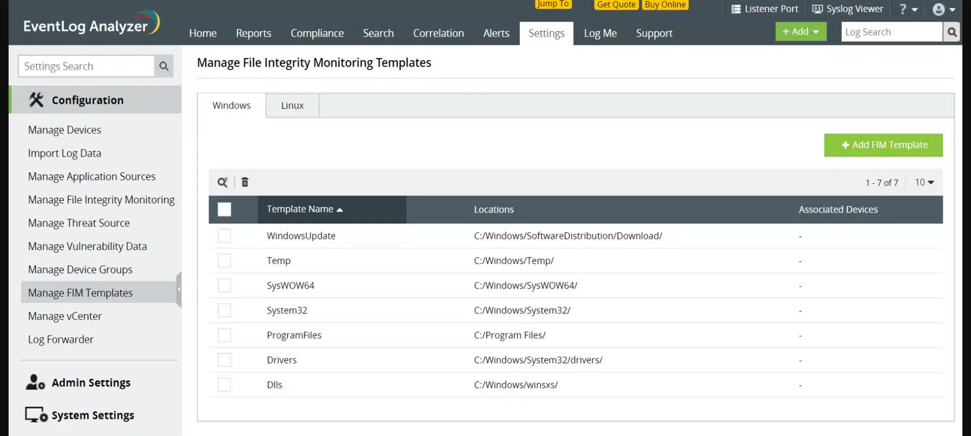 ManageEngine Eventlog Analyzer file integrity monitoring
