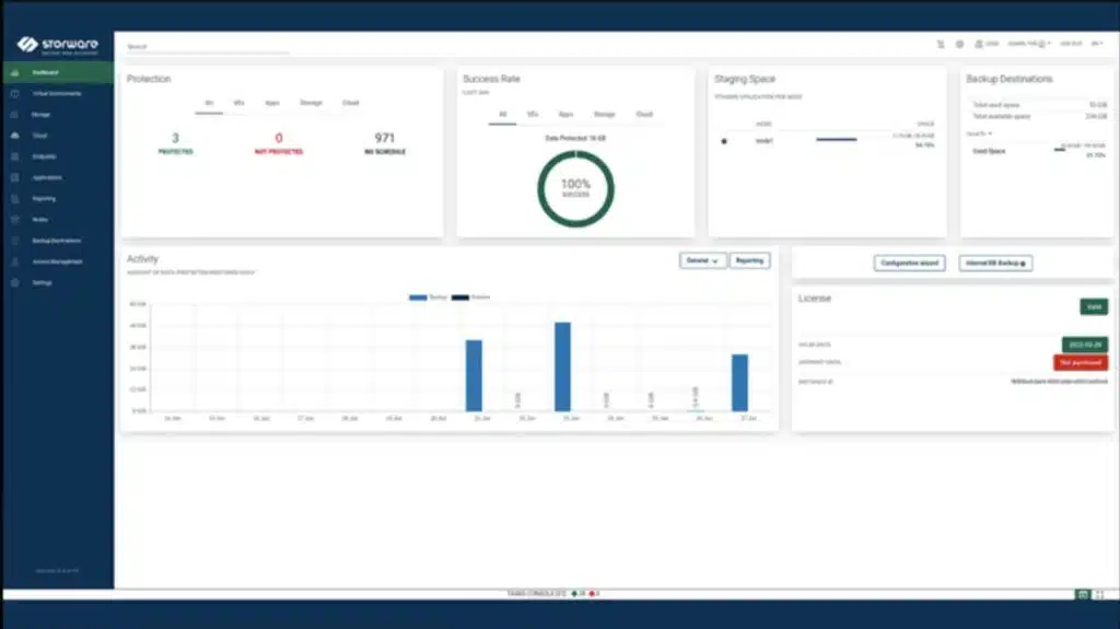 Storware backup and recovery reporting dashboard