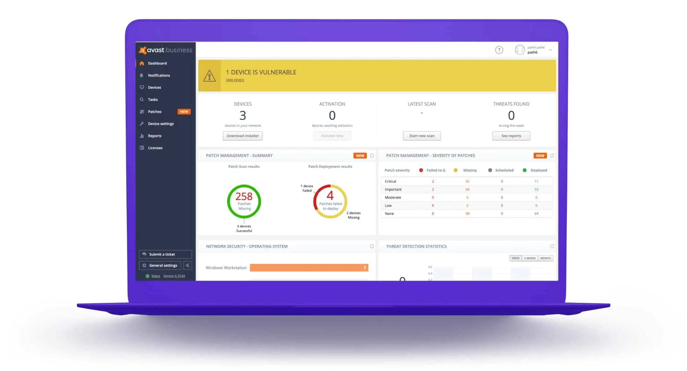 Avast Business Patch Management dashboard