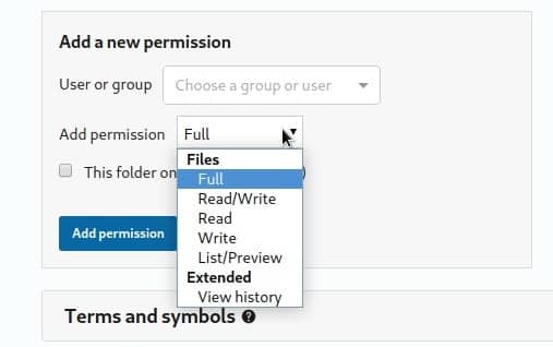 Add folder permissions button
