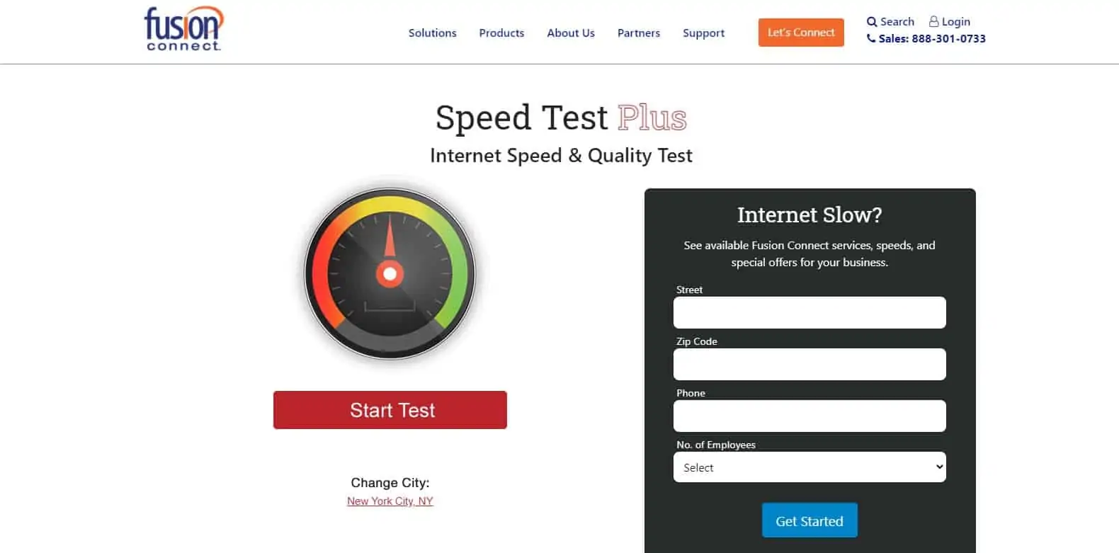 Fusion Connect Speed Test Plus web interface