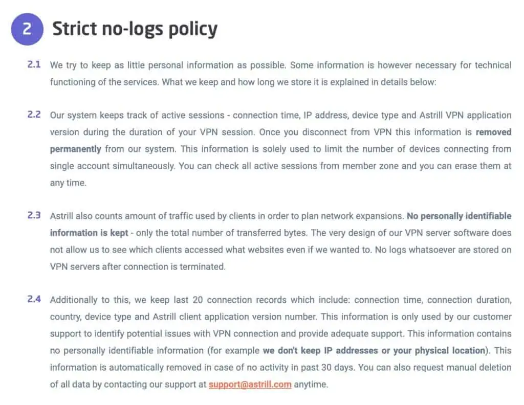 AstrillVPN - Privacy Policy 2