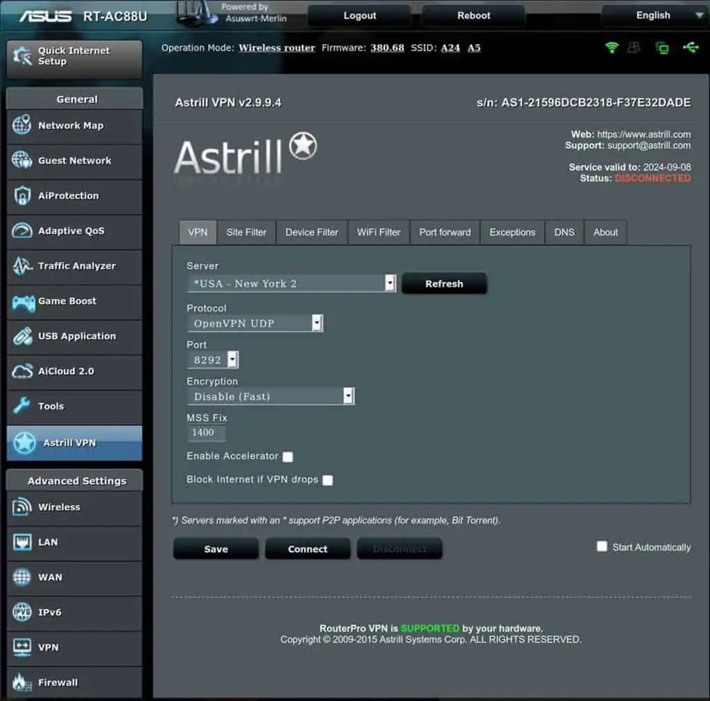 AstrillVPN - Router Applet