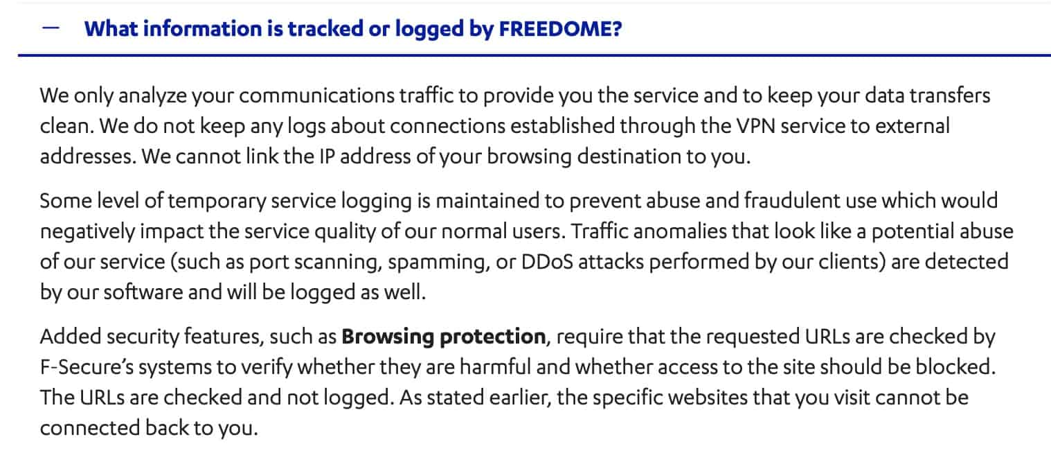 Freedome - Logging Policy
