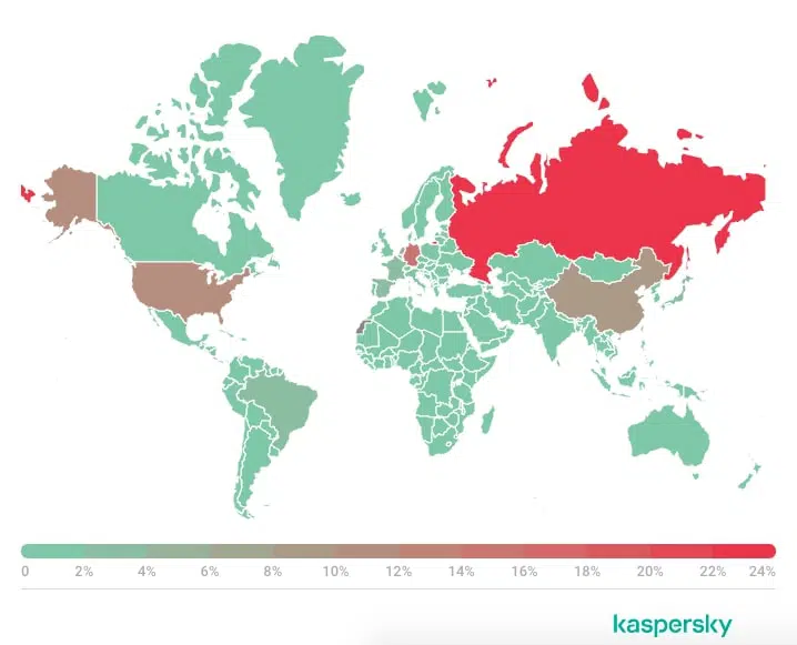 Kaspersky source of spam by country or region