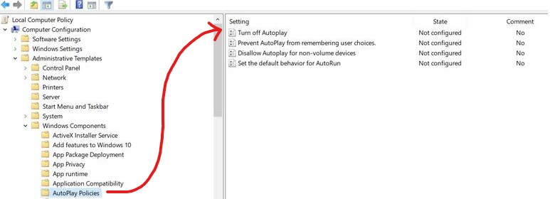 Disable autoplay via Group Policy
