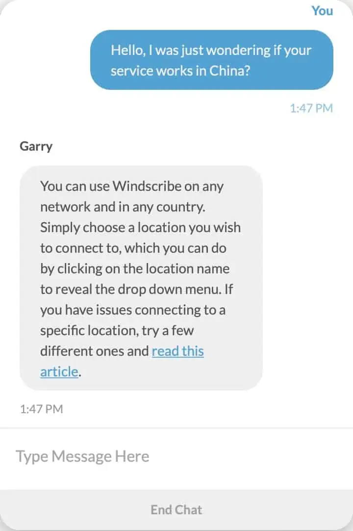 Windscribe - Support Chat - China