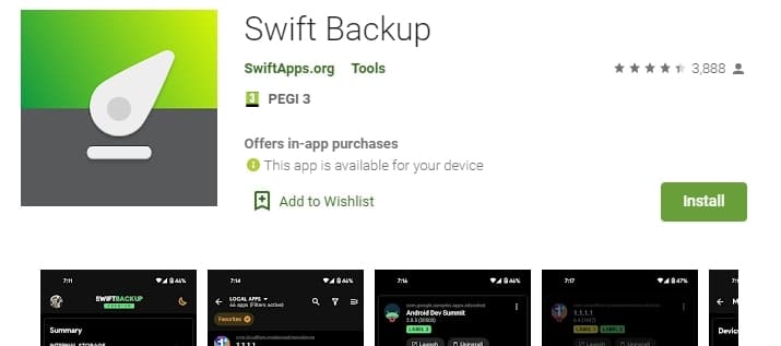 Swift backup app android